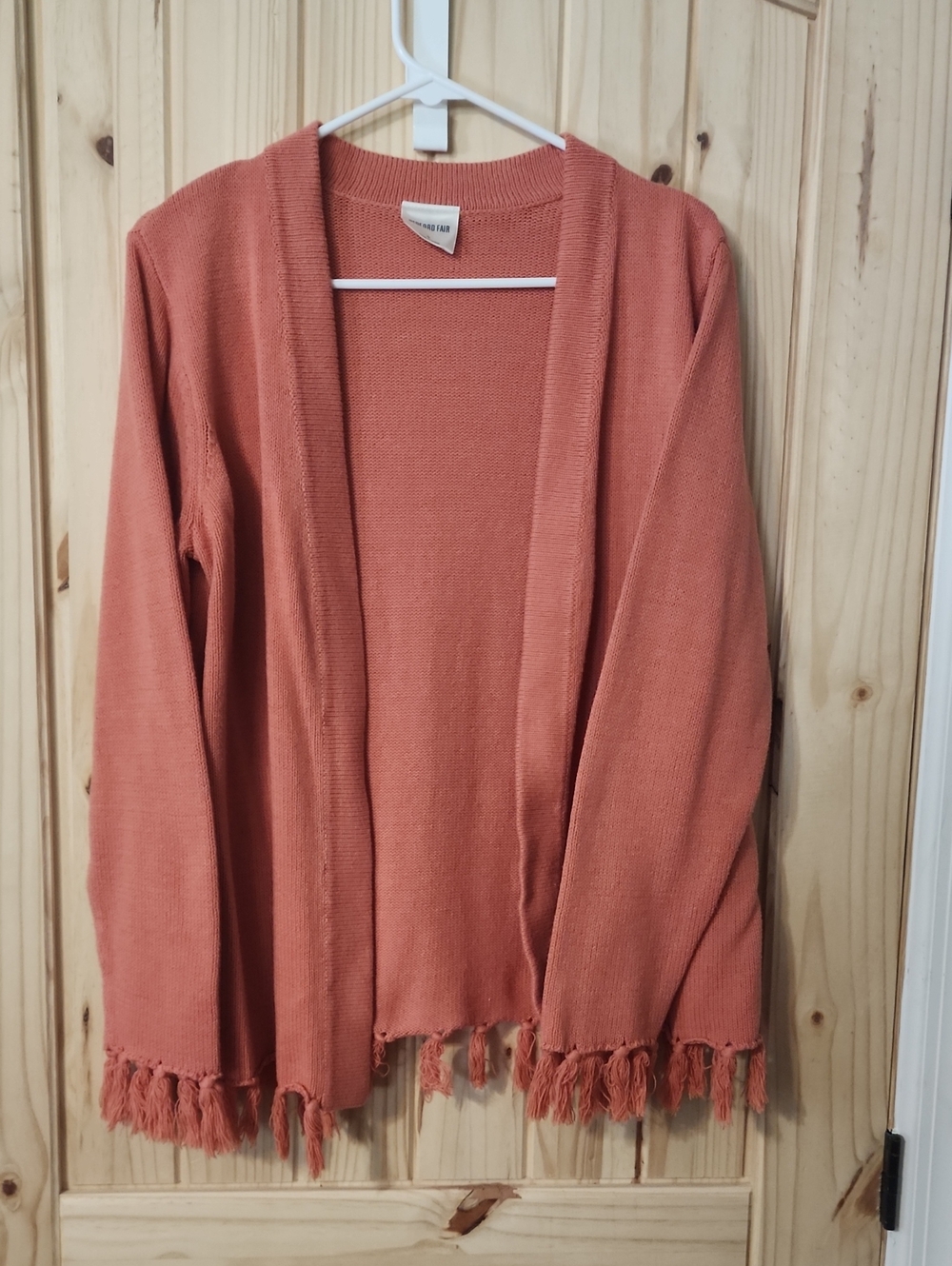 Open-Front Fringe Hem Cardigan in Orange Size S